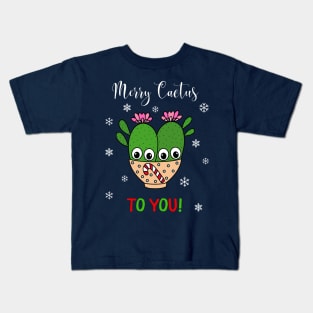 Merry Cactus To You - Cacti Couple In Christmas Candy Cane Bowl Kids T-Shirt